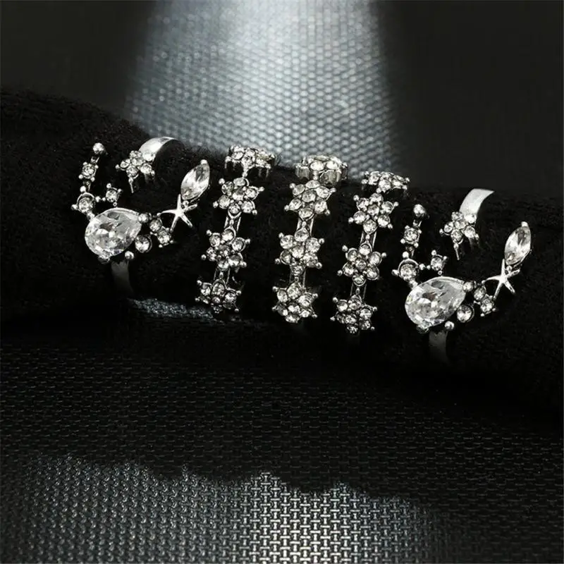 5pcs/set New Rings for Women Tiny Crystal Moon Finger Knuckles Ring Set Alliance Female Jewellery Party Wedding Bague Femme | Украшения и