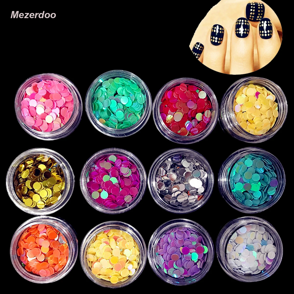 Mezerdoo Новый 12 цветов большой шестигранник круглый лак для ногтей порошок