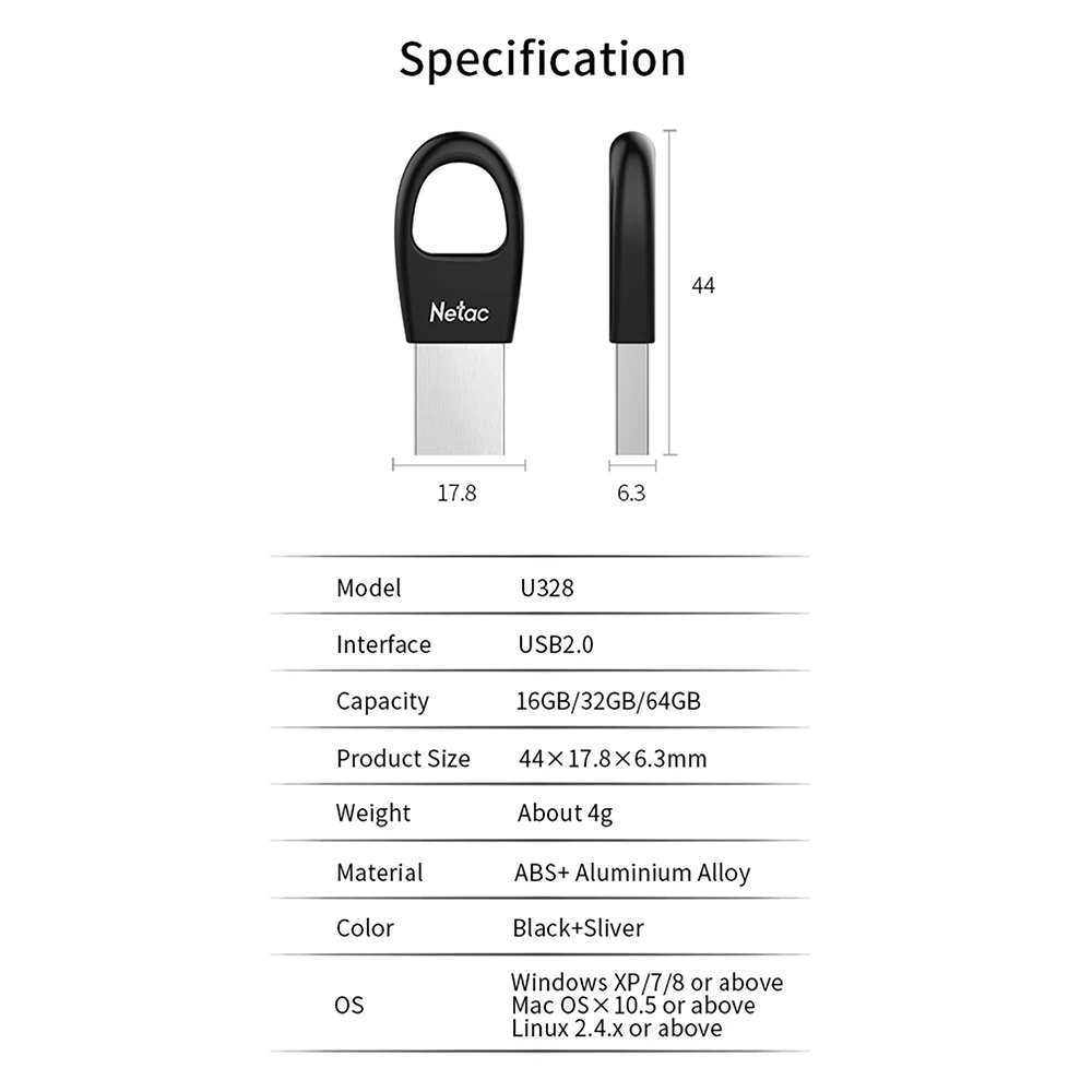 Netac Mini Size 44mm USB 2.0 Flash Disk 32GB Black 4g USB2.0 Drive Encrypted 32 64 GB Portable Pendrive 64GB With Ring | Компьютеры и