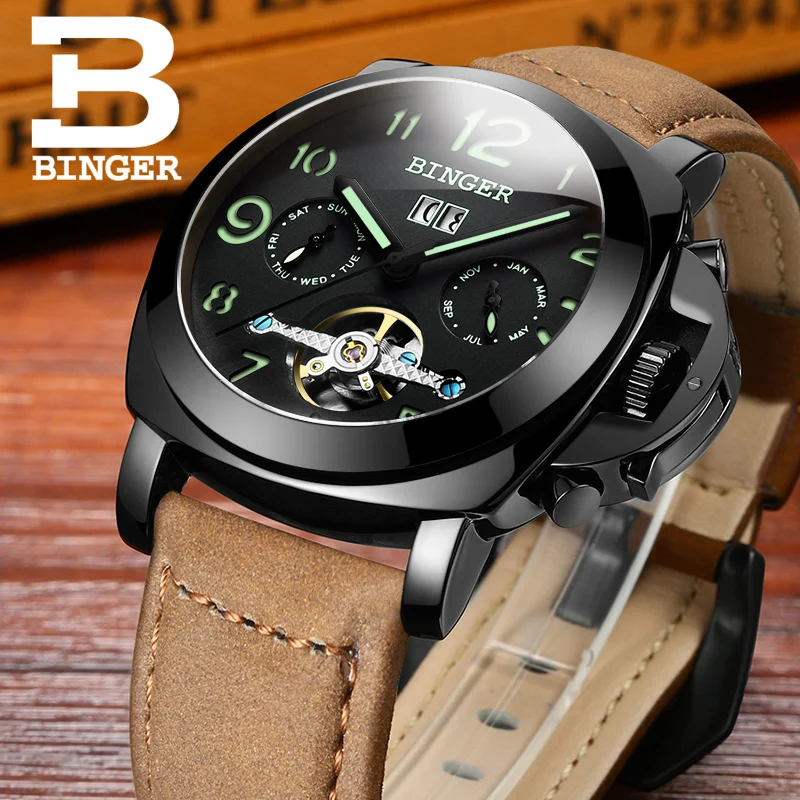 Часы-Хронограф Мужские механические брендовые автоматические светящиеся