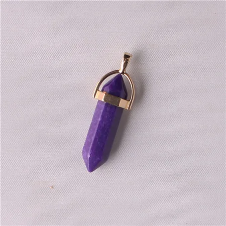 Purple Jade 50 шт./лот отобранный натуральный камень ребёнка кварцевые Подвески шестиугольные исцеляющий рейки 7 маятник с чакрами - Окраска металла: Purple Jade