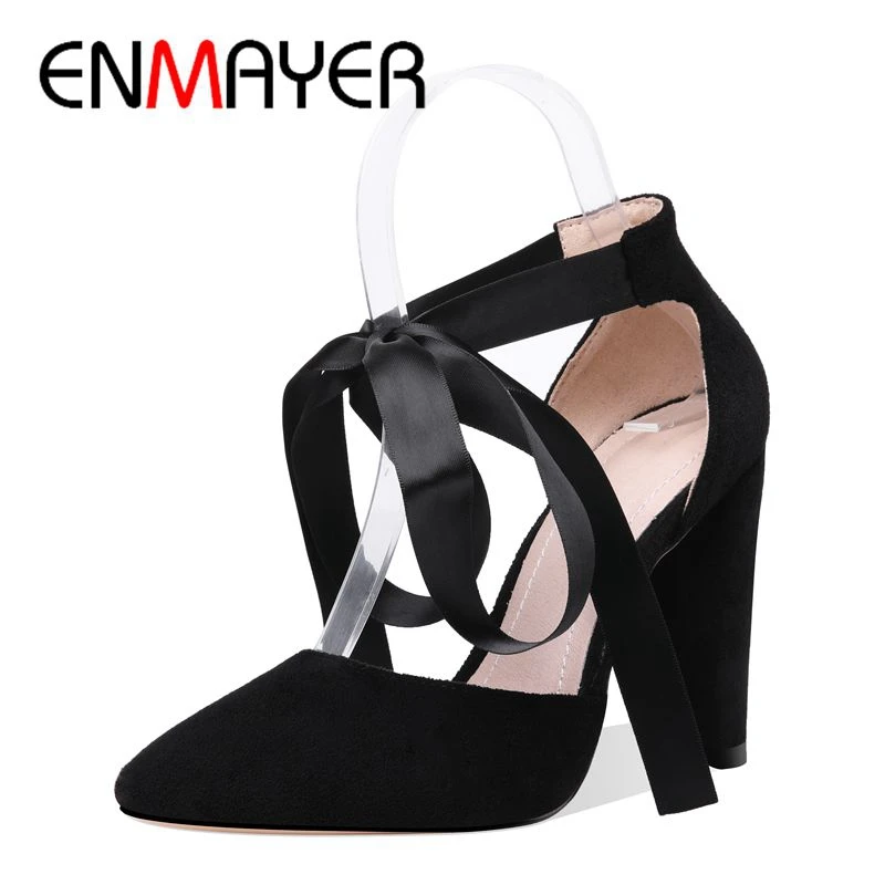 

ENMAYER/Повседневные туфли-лодочки с острым носком, Zapatos De Mujer женская обувь женские туфли на очень высоком каблуке с ремешком на щиколотке, разм...
