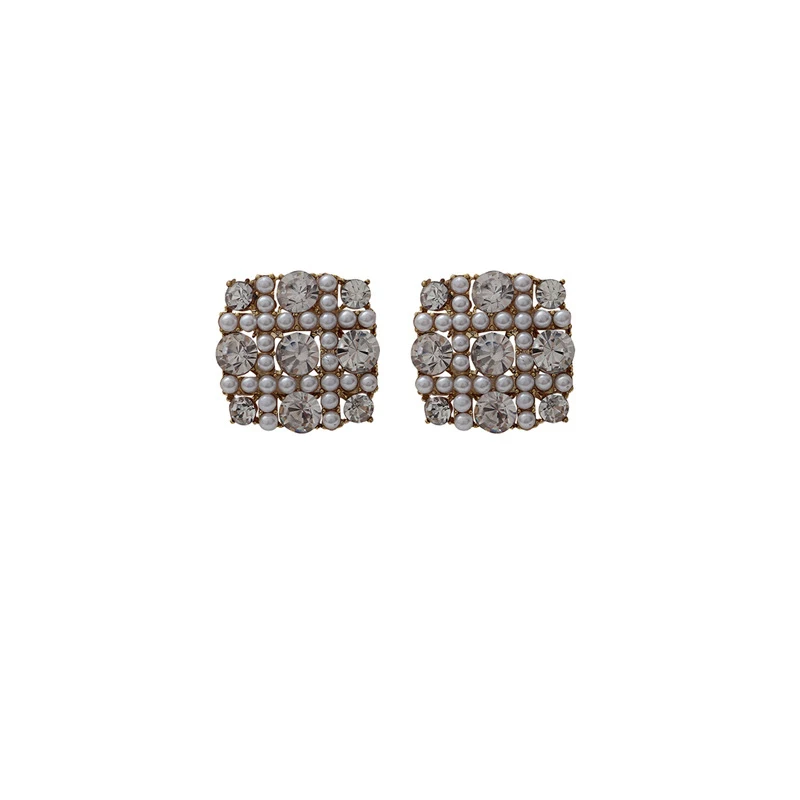 2019 Temperament Square Imitation Pearl Rhinestone Ear Stud Earring Charming Fireworks Shaped Earrings Lady Party Earing Jewelry | Украшения