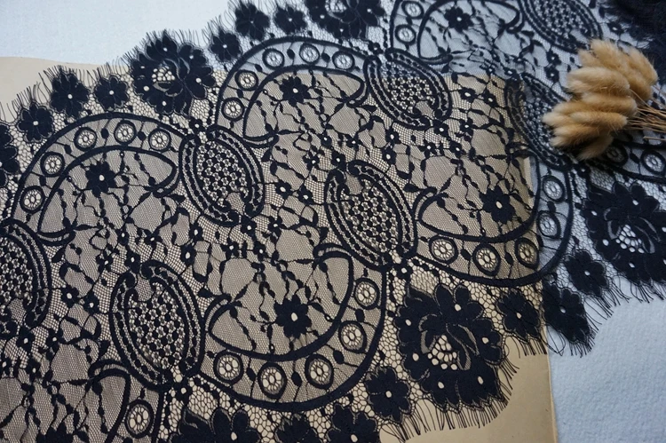 

3 meters/lot high quality black white jacquard eyelash lace fabric diy craft wedding dress clothing lace material