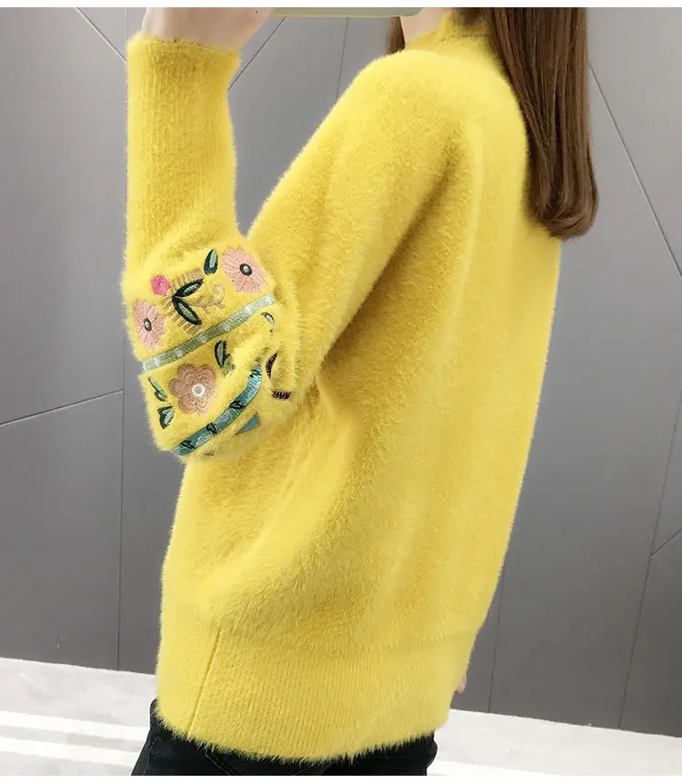 Women Knitted Sweater And Pullovers Korean Fashion Style Turtleneck Sweaters Autumn And Winter New Wool Yellow Sweater