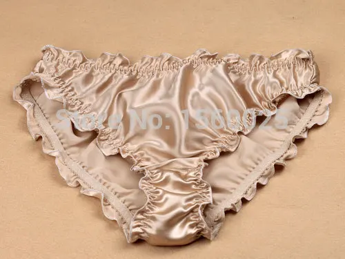 Женские однотонные трусики из натурального шелка с оборками Размеры M/L/XL/XXL