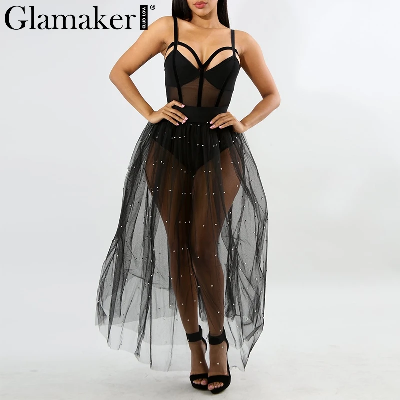 Прозрачная сетчатая черная длинная юбка Glamaker Весенняя пикантная пачка с