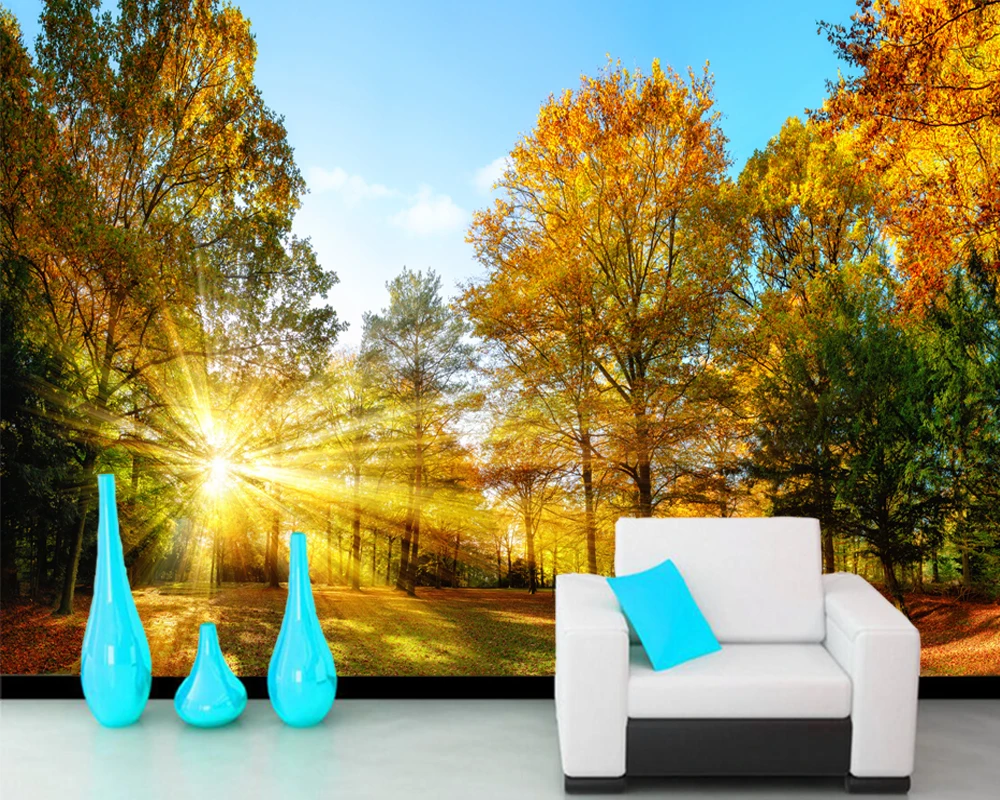 Custom landscape wallpaper sun shining forest murals for living room bedroom TV background wall decorative | Обустройство дома