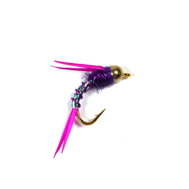 Bimoo 6 шт. #12 Psycho Prince Nymph Crazy Purple Fly яркие латунные шариковые головки рыболовные