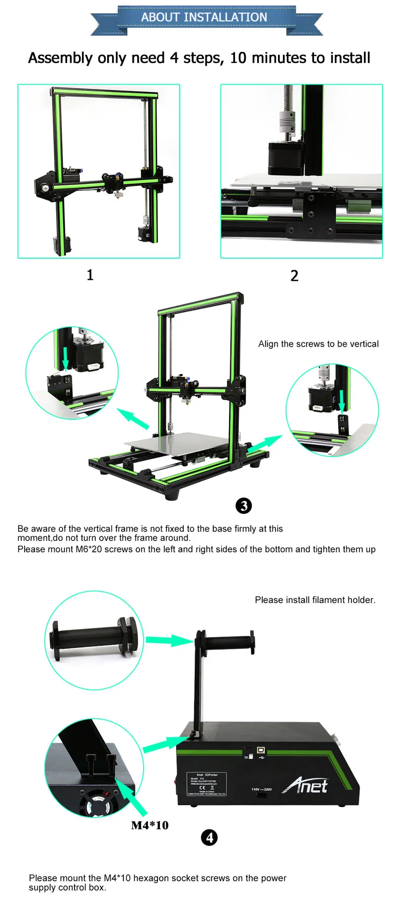 Anet E10 предсборка версия 3d принтер комплект DIY Reprap Prusa i3 3d принтер Высокая точность рабочего стола Impressora 3d принтер drucker