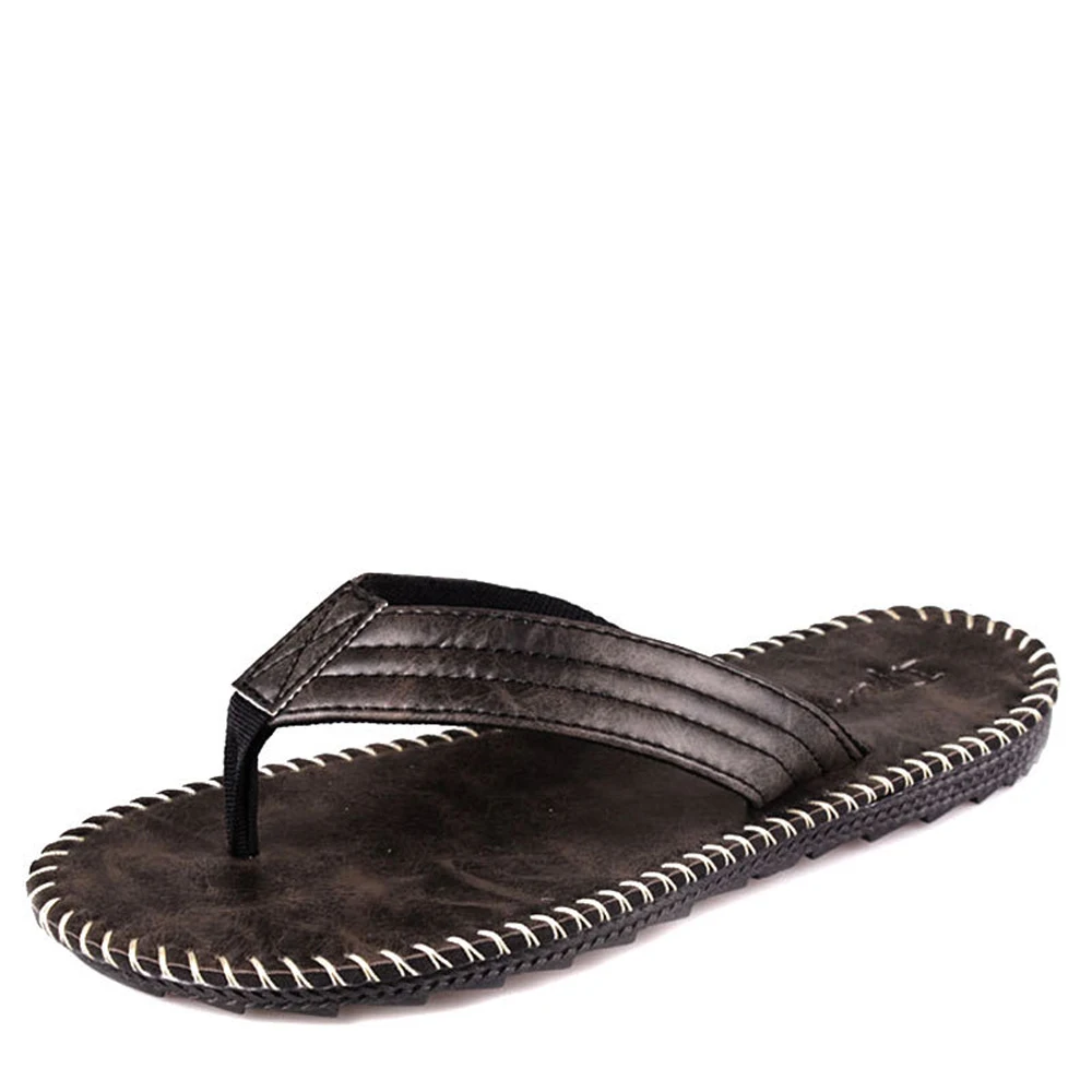QFFAZ Arrival Summer Cool Men PU Leather Flip Flops British Style Boardered Beach Sandals Male Slippers Zapatos Hombre |