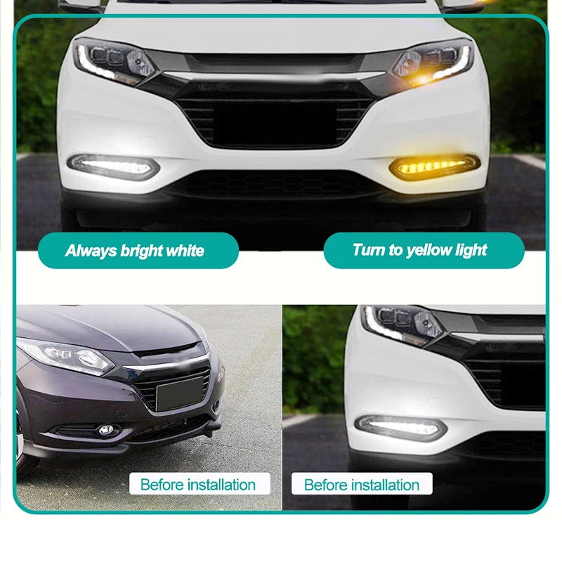 2Pcs Car DRL 12V LED For Honda HRV HR-V 2018 2015 2016 2017 Turn Yellow Signal Relay Waterproof ABS Daytime Running Light | Автомобили и