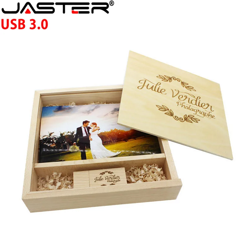 JASTER USB 3,0 орех деревянный фотоальбом usb+ коробка usb флэш-накопитель 4 ГБ 16 ГБ 32 ГБ 64 Гб 128 ГБ фотографии свадебные подарки