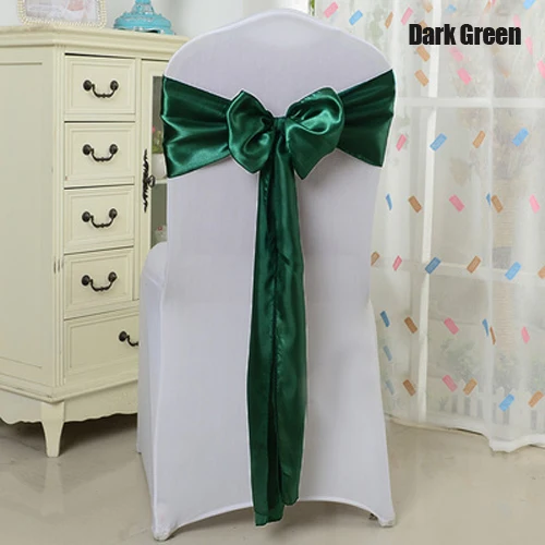 Dark Green Дешевые, 100 шт./лот, 16*275 см, для свадебной вечеринки, декоративные, атласные, с галстуком-бабочкой, лентами, чехлы на стулья, ленты, ленты, декор для гостиничного банкета, стула - Цвет: Dark Green