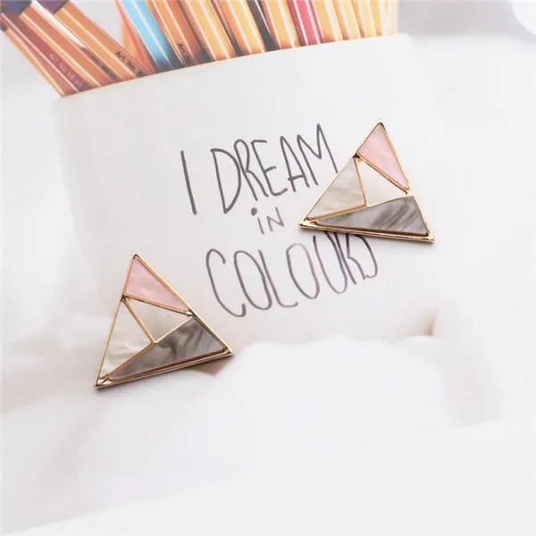 E Triangle Grey pink MENGJIQIAO новые корейские трендовые цветные акриловые квадратные треугольные серьги-гвоздики для женщин модные геометрические Букле д 'ореиль - Окраска металла: E Triangle Grey pink