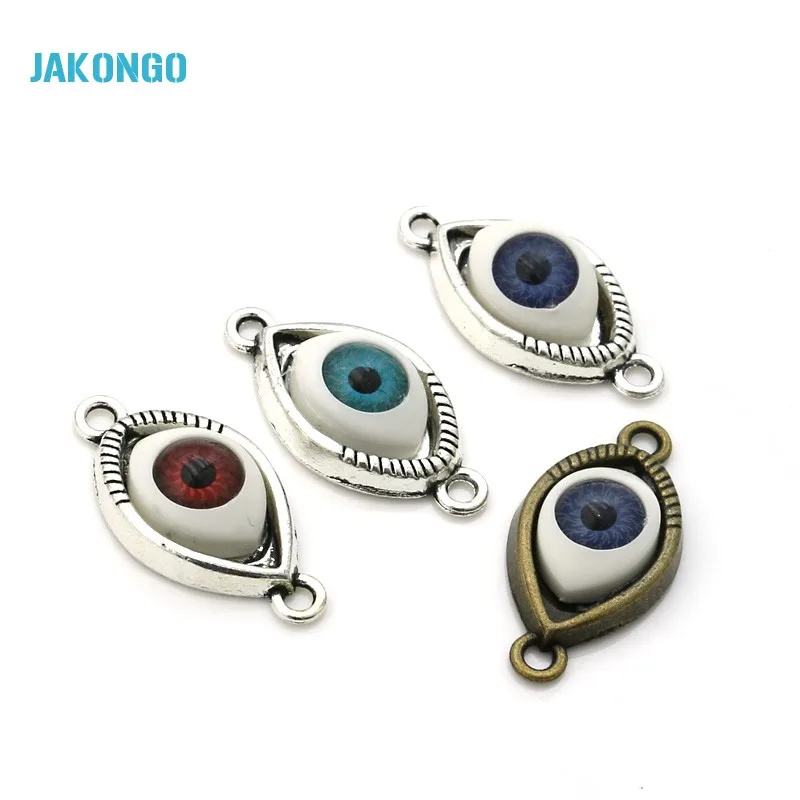 

JAKONGO Antique Silver Plated Evil Blue Eye Charms Connectors Pendants for Jewelry Making DIY Handmade Craft 28x15mm