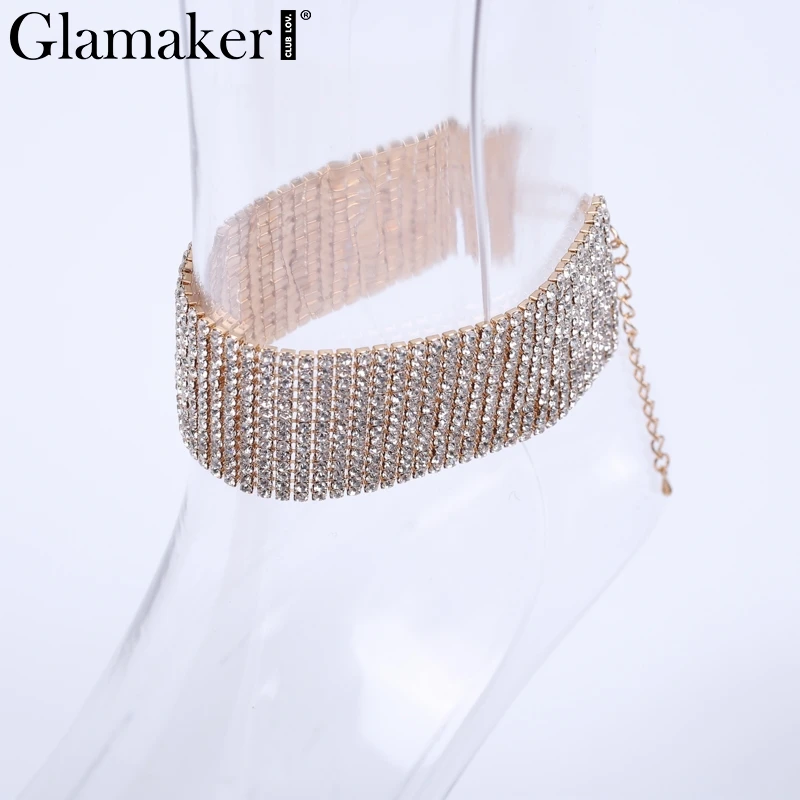 Glamaker, сексуальные стразы, в стиле панк, Двойная Цепочка, кристалл, Преувеличенные ножные браслеты, ювелирные изделия для женщин, блестящие, вечерние, аксессуары для ночного клуба