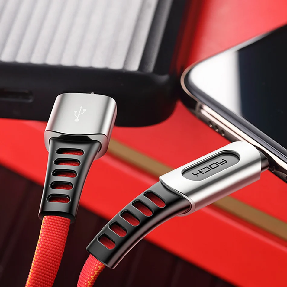 ROCK роскошный usb-кабель для iPhone X XS XR MAX 8 7 6 6s plus зарядный кабель из цинкового сплава USB кабель для передачи данных телефон лампы на шнурах