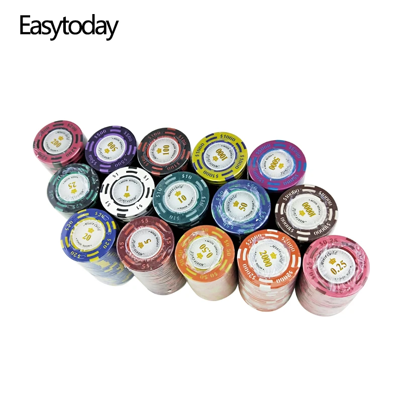 Easytoday 20 шт./компл. высококлассные фишки для покера набор 14 г глиняные встроенные