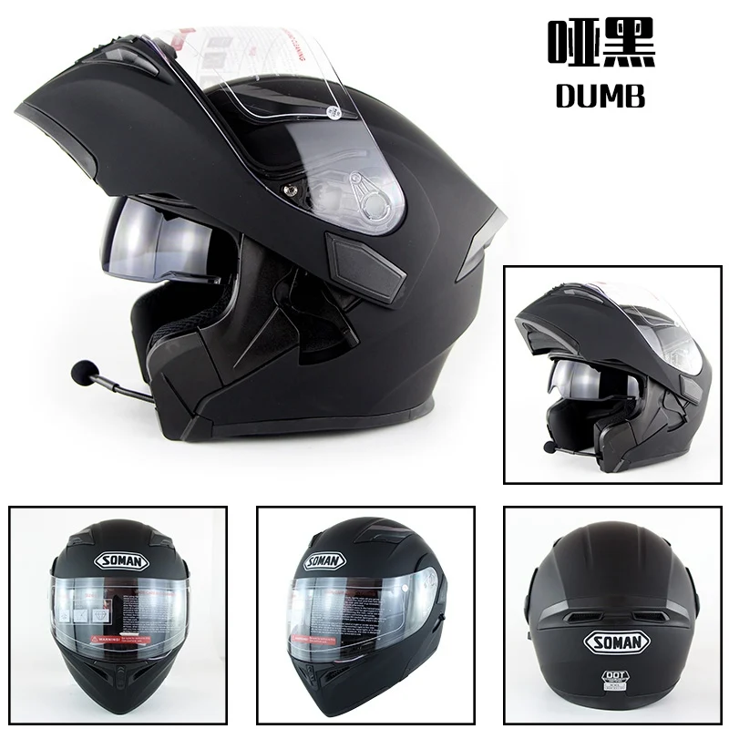 SOMAN 955 Встроенный Bluetooth шлем Двойные козырьки мотоциклетные шлемы флип-Мотор