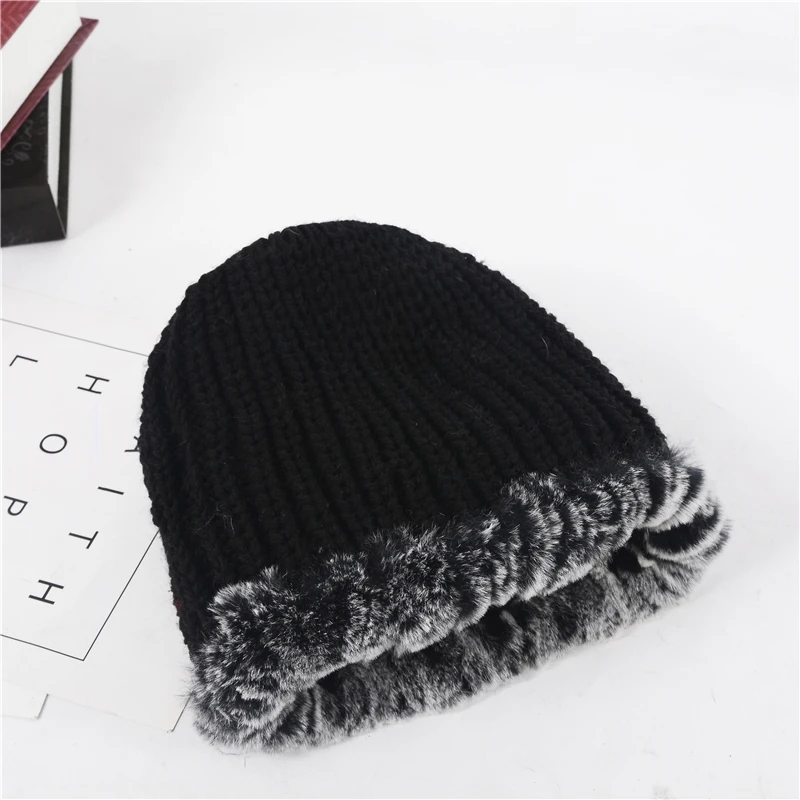 Женская зимняя меховая шапка модная Теплая Шапка-бини из кроличьего меха вязаная