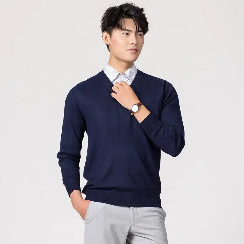 Vneck blue Мужские пуловеры, новинка зимы, модный свитер Vneck, кашемировые и шерстяные вязаные Джемперы, Мужская шерстяная одежда, Лидер продаж, стандартные мужские топы - Цвет: Vneck blue
