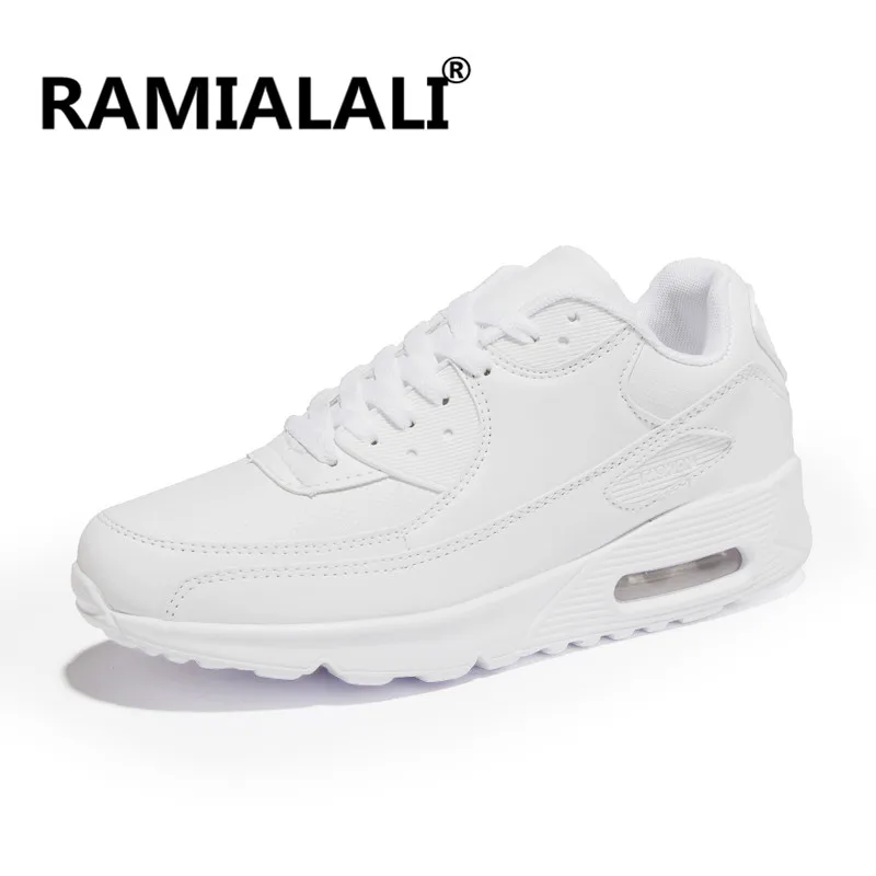 WHITE LEATHER Ramialali/Новинка; сезон весна-осень; обувь для бега для улицы; удобные Брендовые женские кроссовки; Мужская дышащая Спортивная обувь; Размеры 35-44 - Цвет: WHITE LEATHER
