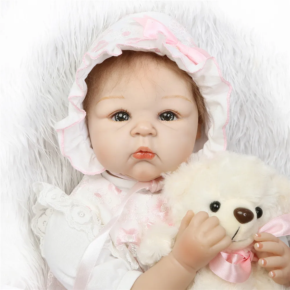 

Bebe-reborn menina 22"55cm soft silicone reborn baby girl dolls NPK fake baby newborn dolls white bear plush doll alive bonecas