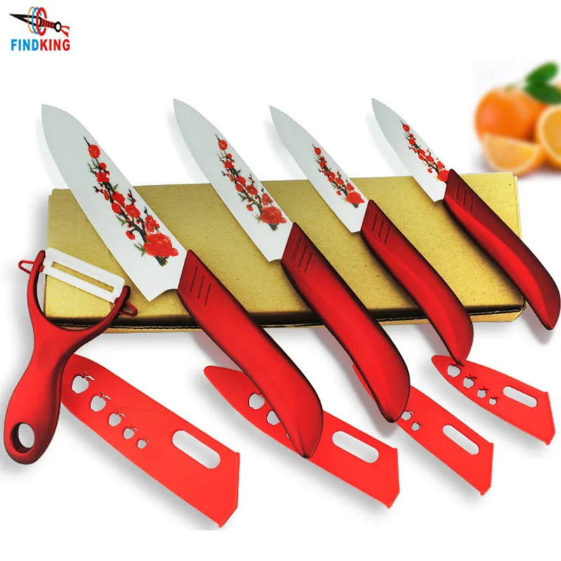 FINDKING brand Zirconia kitchen Ceramic fruit Knife Set Kit 3" 4" 5" 6" inch with Flower printed+ Peeler+Covers