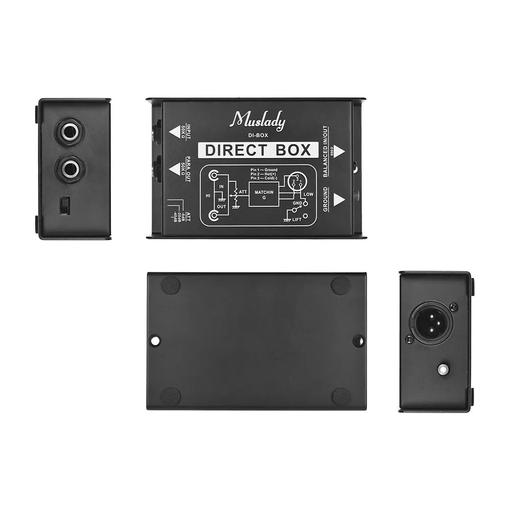 Muslady Профессиональный одноканальный пассивный DI Box прямой впрыск аудио коробка
