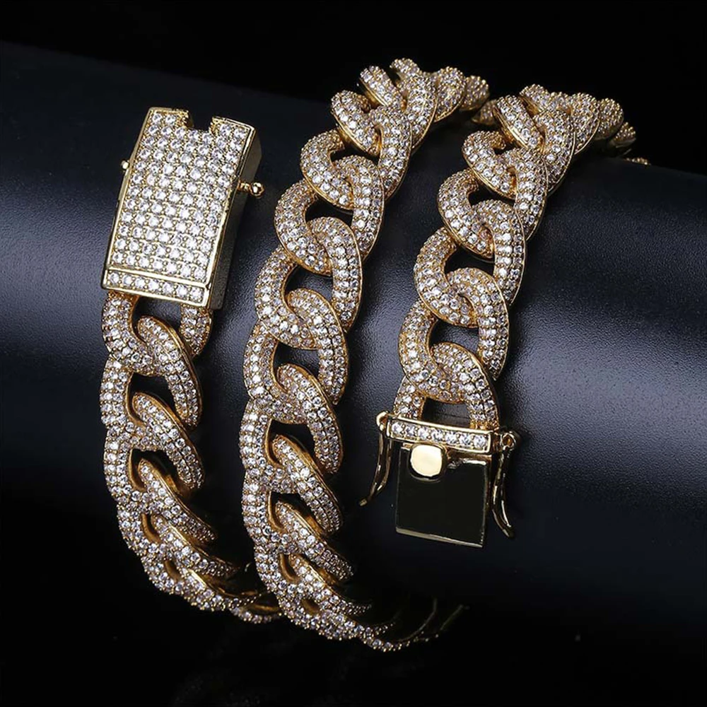 Для мужчин 15 мм круглый тяжелый Iced Out AAA CZ Майами Кубинский ссылка цепочки и ожерелья колье Bling золотая, серебряная цепочка 1" 22" хип хоп ювелирные изделия