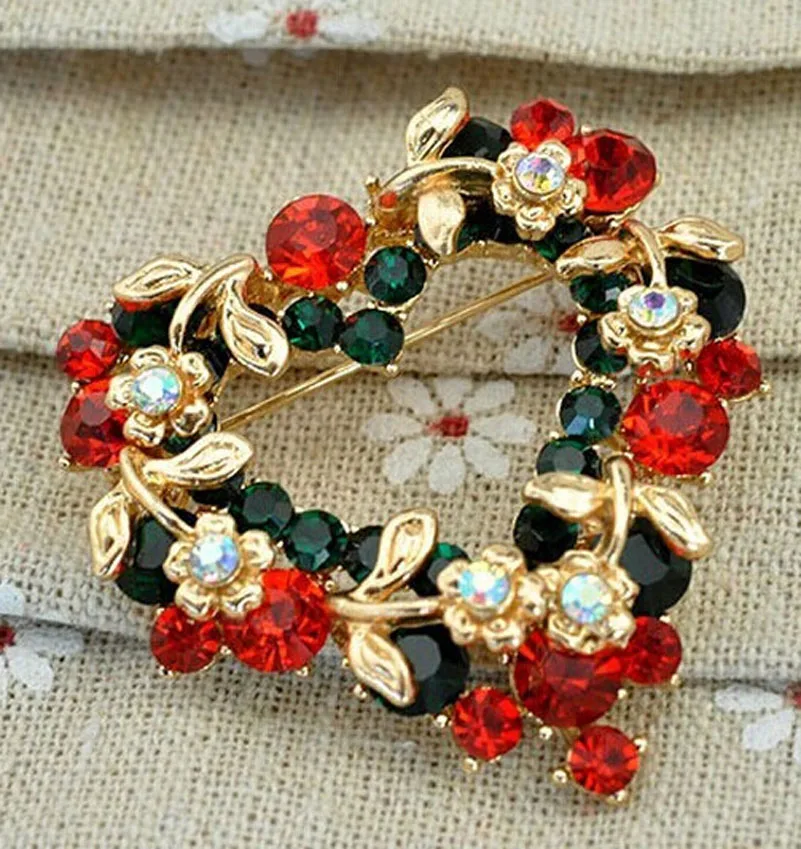 

Christmas Xmas Gift Valentine's Gift Rhinestone Crystal Hollow Leaf Flower Garland Love Heart Brooch Pin Lot 12 Pcs