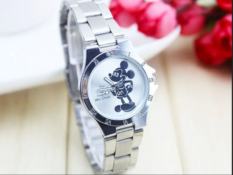 Новые модные наручные часы кварцевые женские со стразами с Микки Маусом детские
