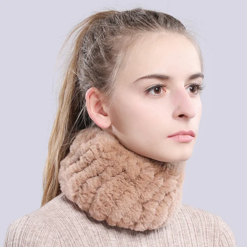 color 18 Women Real Fur Handmade Stretch Fur Scarf Knit Genuine Rex Rabbit Fur Headbands Girls Natural Fur Ring Cowl Snood Scarves Winter - Color: color 18