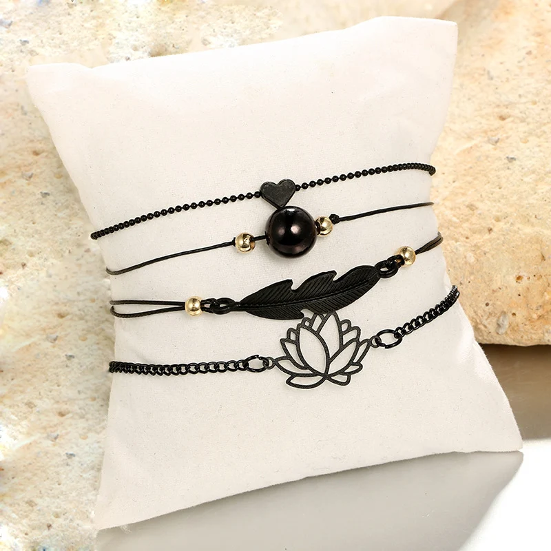 4 шт./упаковка женские рельефные браслеты с искусственным жемчугом и