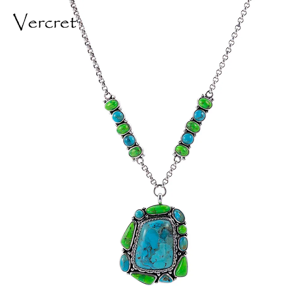 

Vercret Vintage 925 Sterling Silver Turquoise Necklace for Women Wedding Pendent Necklace