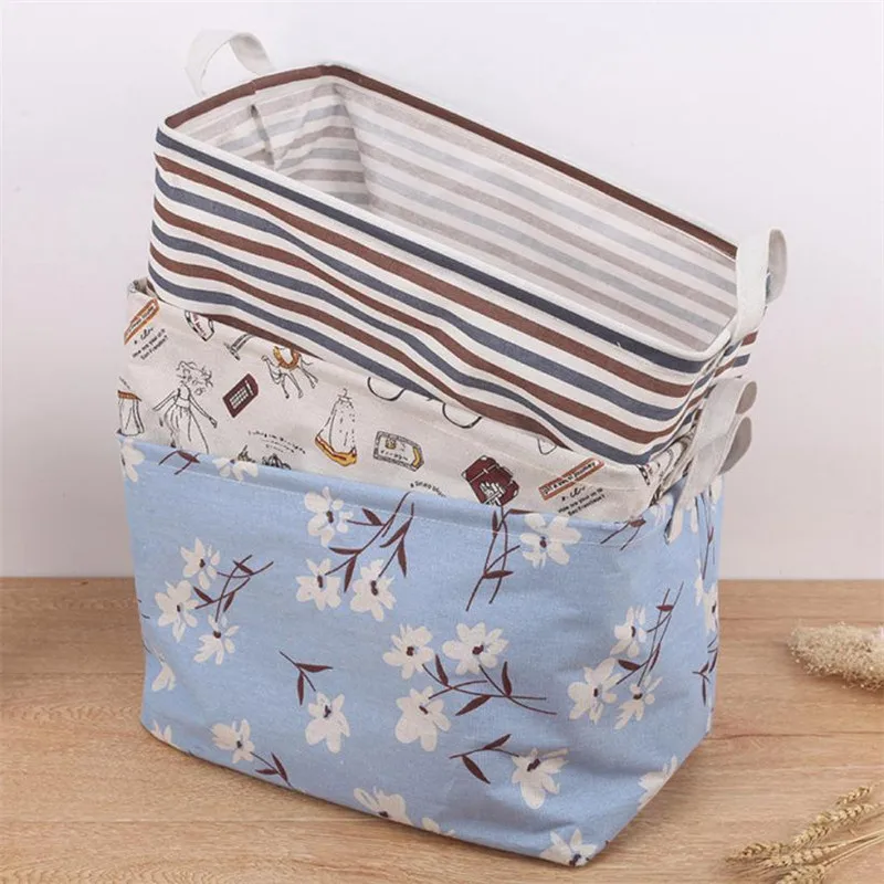 S/M/L складная корзина для хранения цветов, холщовая корзина для белья, органайзер для одежды с ручкой для переноски, мультяшный складной держатель, чехол