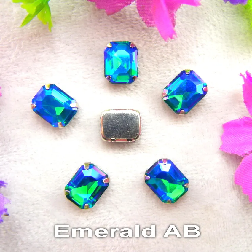 A7 Emerald AB AB цвета серебряный коготь настройки 7 размеров прямоугольной формы стекло Кристалл пришить Стразы Бисер для одежды аксессуары отделка - Цвет: A7 Emerald AB