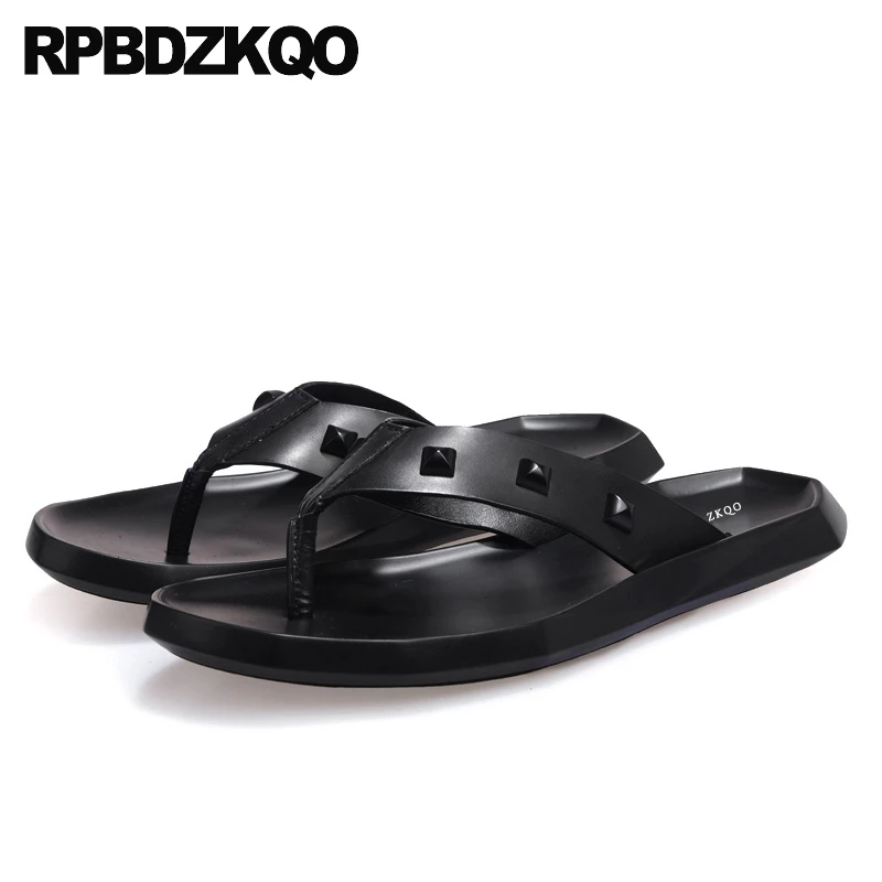 Мужские сандалии с заклепками черные кожаные шлепанцы для улицы тапочки воды