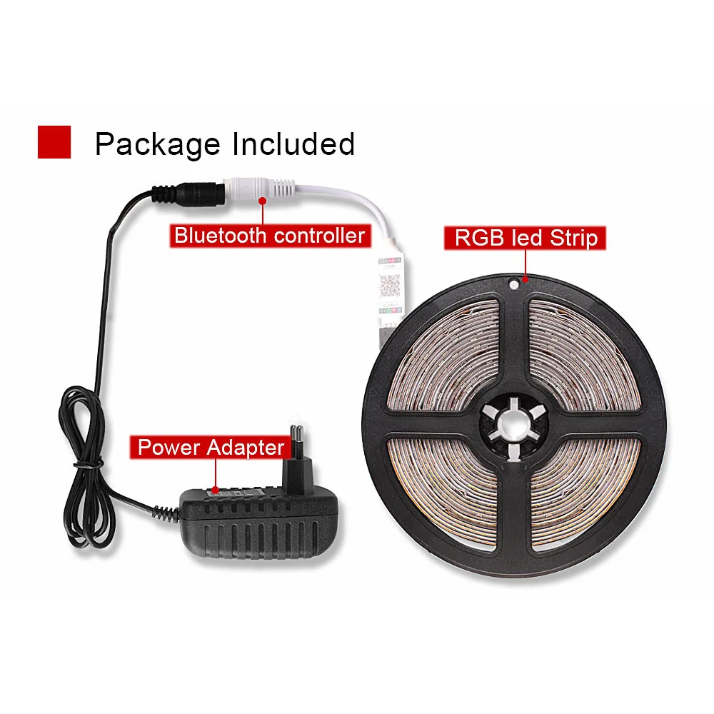 Bluetooth Set Светодиодная лента с Bluetooth, 5050 RGB, 5 м, водонепроницаемая Диодная лента, ТВ освещение, полосы, контроллер, светодиодный источник питания, 12 В, декоративная, для салона, ПК - Испускаемый цвет: Bluetooth Set