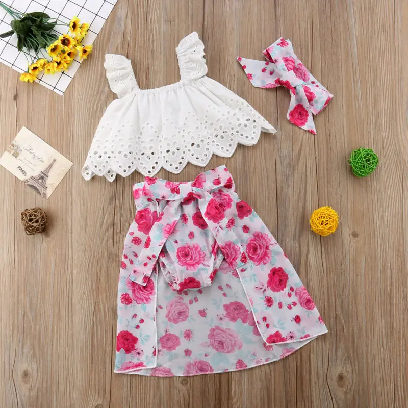 Милые очаровательные топы без рукавов для маленьких девочек юбка с цветочным