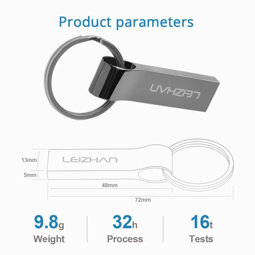 LEIZHAN USB флеш-накопитель с брелком 32 ГБ 16 8 4 Водонепроницаемая металлическая
