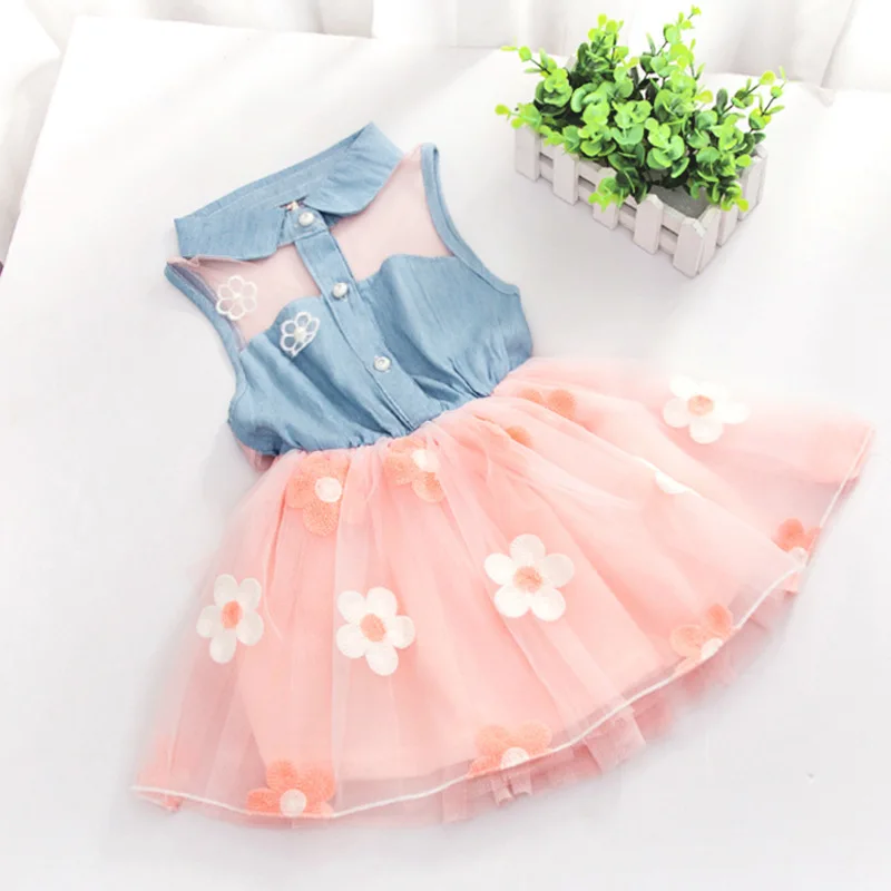 New Princess Baby Girl's Kids Denim Sleeveless Tops Tulle Tutu Mini Dresses | Детская одежда и обувь