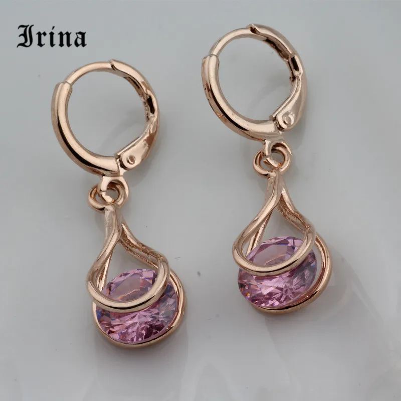 pink Irina, хит, женские серьги-капли из гипоаллергенного сплава, с 585, розовое золото, Роскошные, для помолвки, висячие, циркониевые серьги для женщин, ювелирные изделия - Окраска металла: pink
