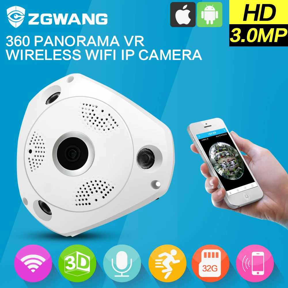 Zgwang 360 градусов VR панорама Камера дома безопасности IP 3MP HD Ночное видение