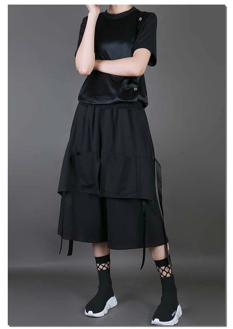 2020 spring new pants women's port wind fan elastic waist fake two pieces loose thin casual personality tide pants