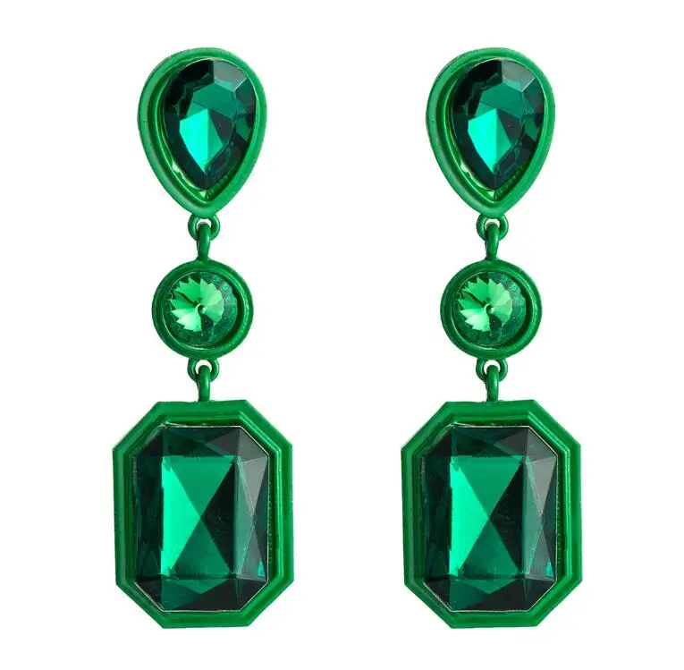 Green KMVEXO, винтажные геометрические массивные серьги для женщин, блестящие кристаллы, модные свисающие серьги, свадебный подарок, ювелирное изделие, новинка - Окраска металла: Green