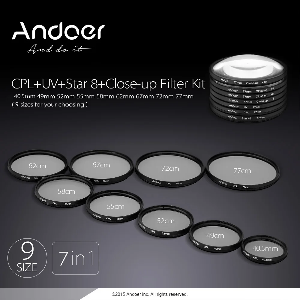 Фильтр для фотостудии Andoer 40 5 мм UV + CPL Star8 Close-up (+ 1 2 4 10) объектива камеры Canon Nikon Sony DSLR