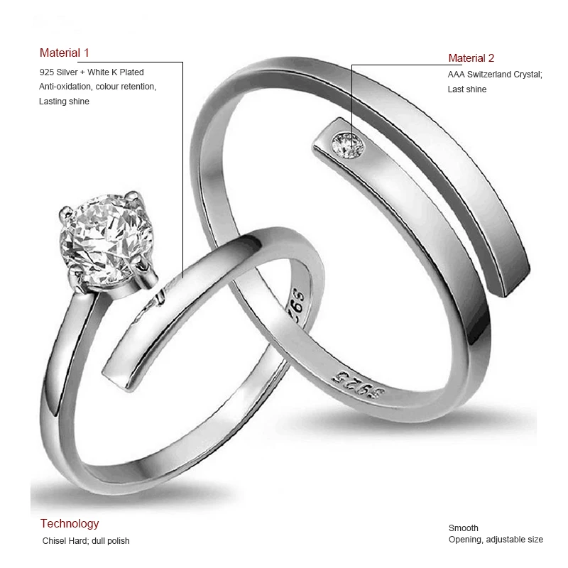 100% оригинальные обручальные кольца для мужчин и женщин из серебра 925 пробы с