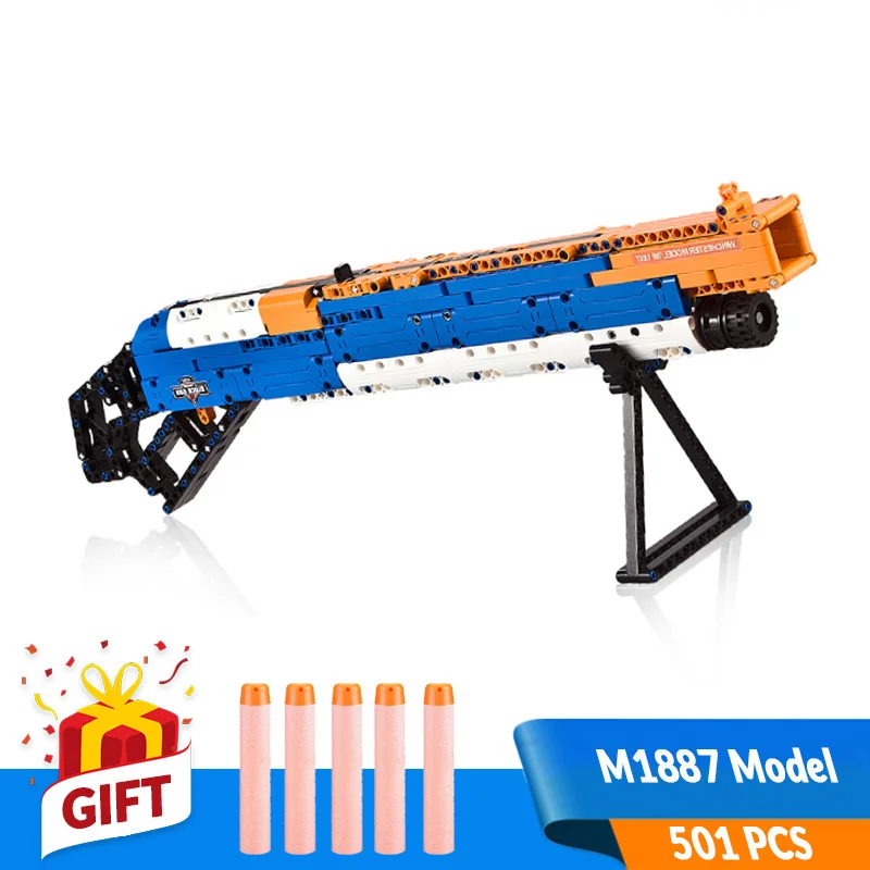 501 шт. набор для сборки игрушечного оружия Block Guns на открытом воздухе с имитацией стрельбы M1887 с пенными пулями - подарок для мальчика-подростка.
